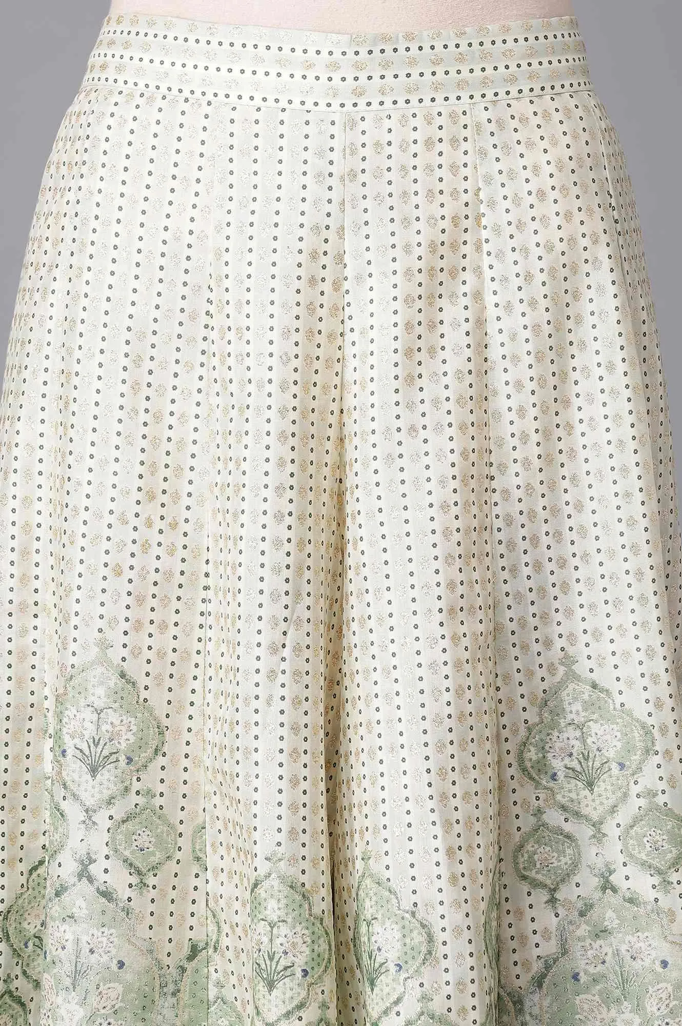 Light Green Embroidered kurta-Culottes-Organza Dupatta Set