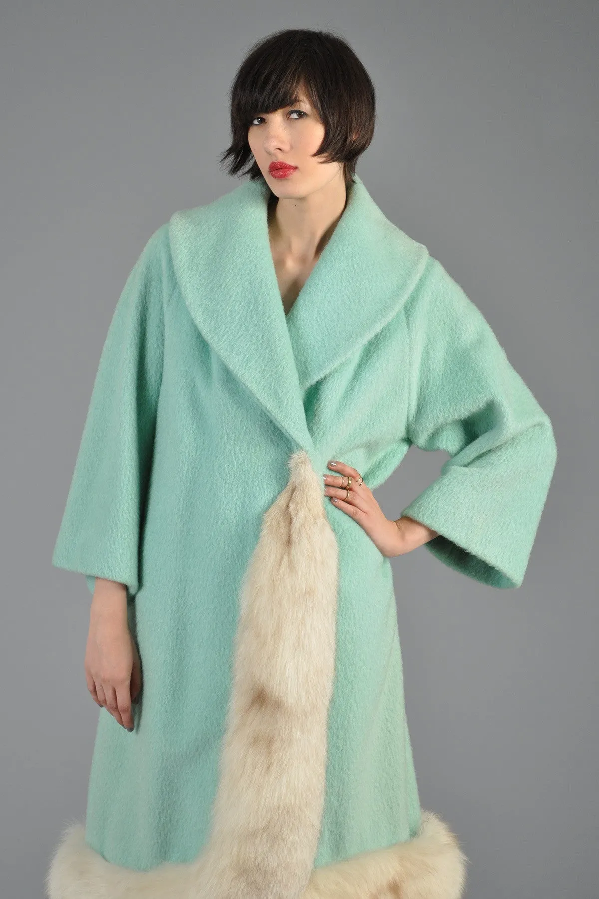 Lilli Ann Aqua Wool   Fox Fur Coat