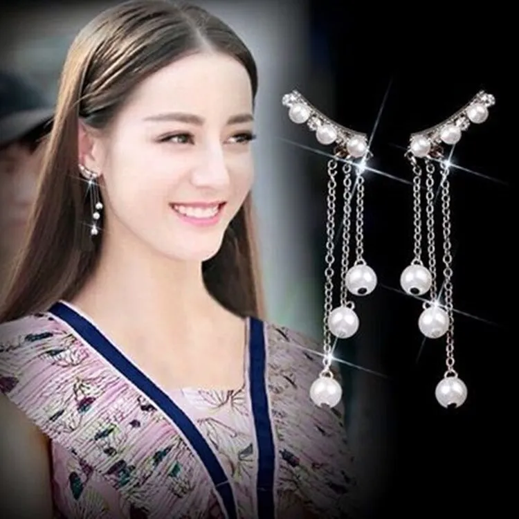 Long Crystal Tassel Gold Color Dangle Earrings for Women, Drop Earing Fashion Jewelry