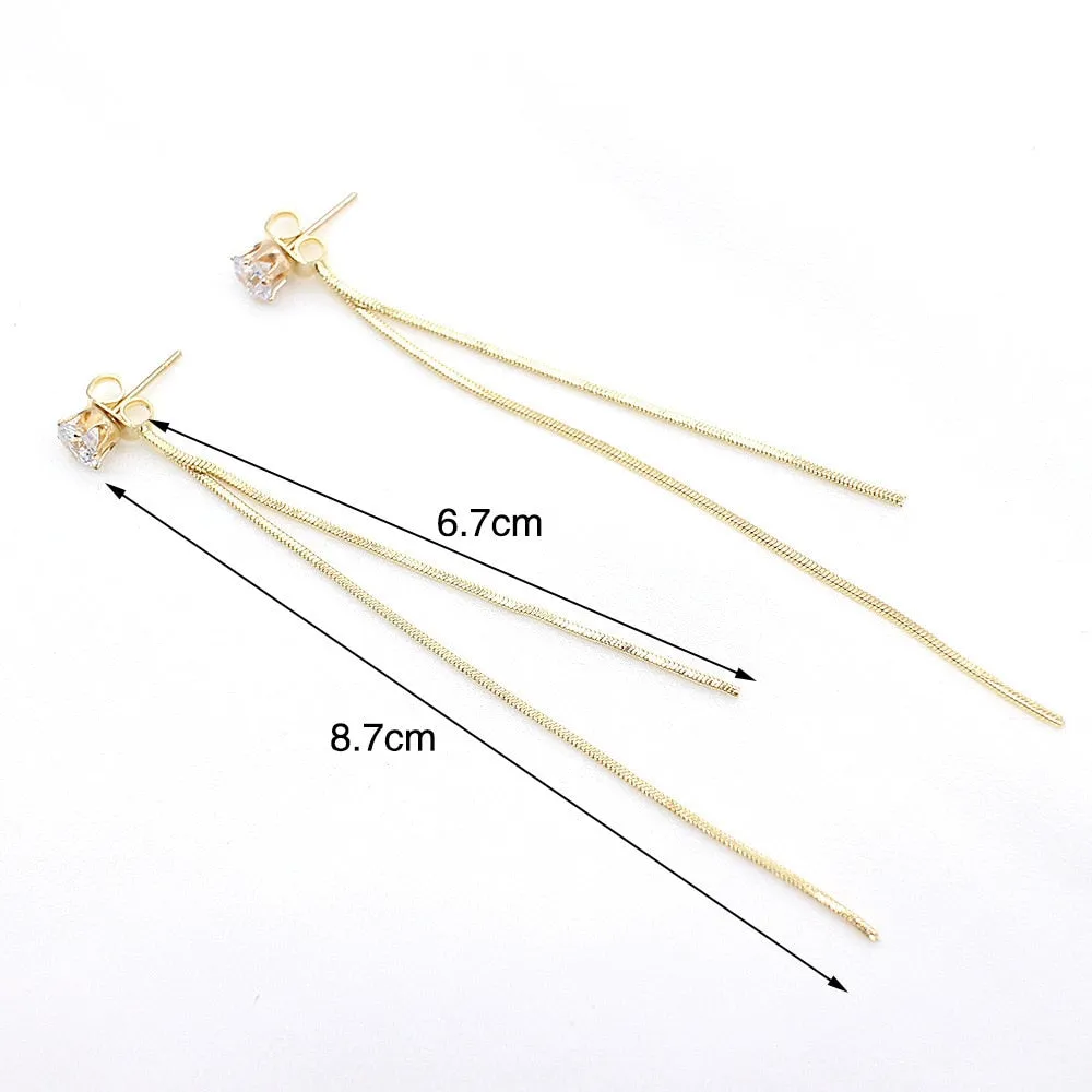 Long Crystal Tassel Gold Color Dangle Earrings for Women, Drop Earing Fashion Jewelry