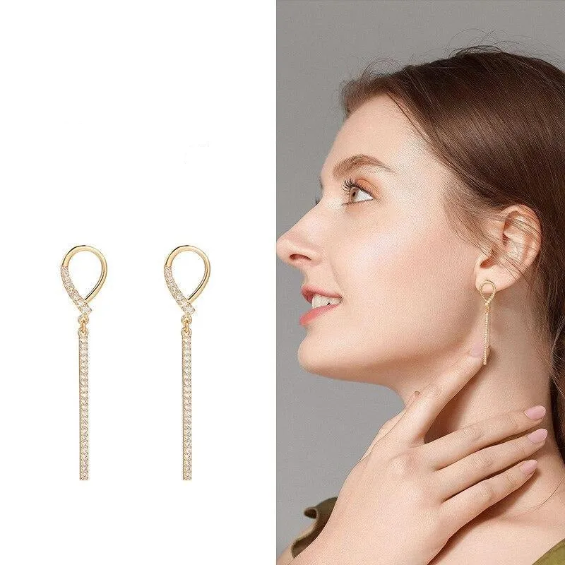 Long Crystal Tassel Gold Color Dangle Earrings for Women, Drop Earing Fashion Jewelry