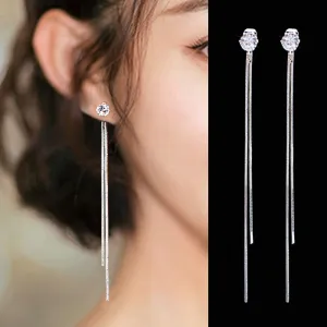 Long Crystal Tassel Gold Color Dangle Earrings for Women, Drop Earing Fashion Jewelry