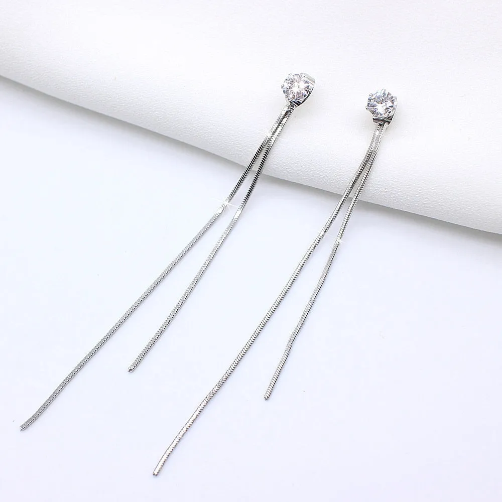 Long Crystal Tassel Gold Color Dangle Earrings for Women, Drop Earing Fashion Jewelry