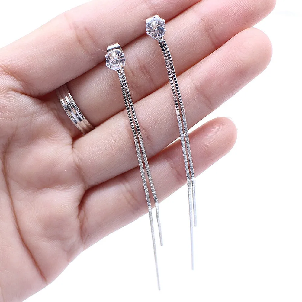 Long Crystal Tassel Gold Color Dangle Earrings for Women, Drop Earing Fashion Jewelry