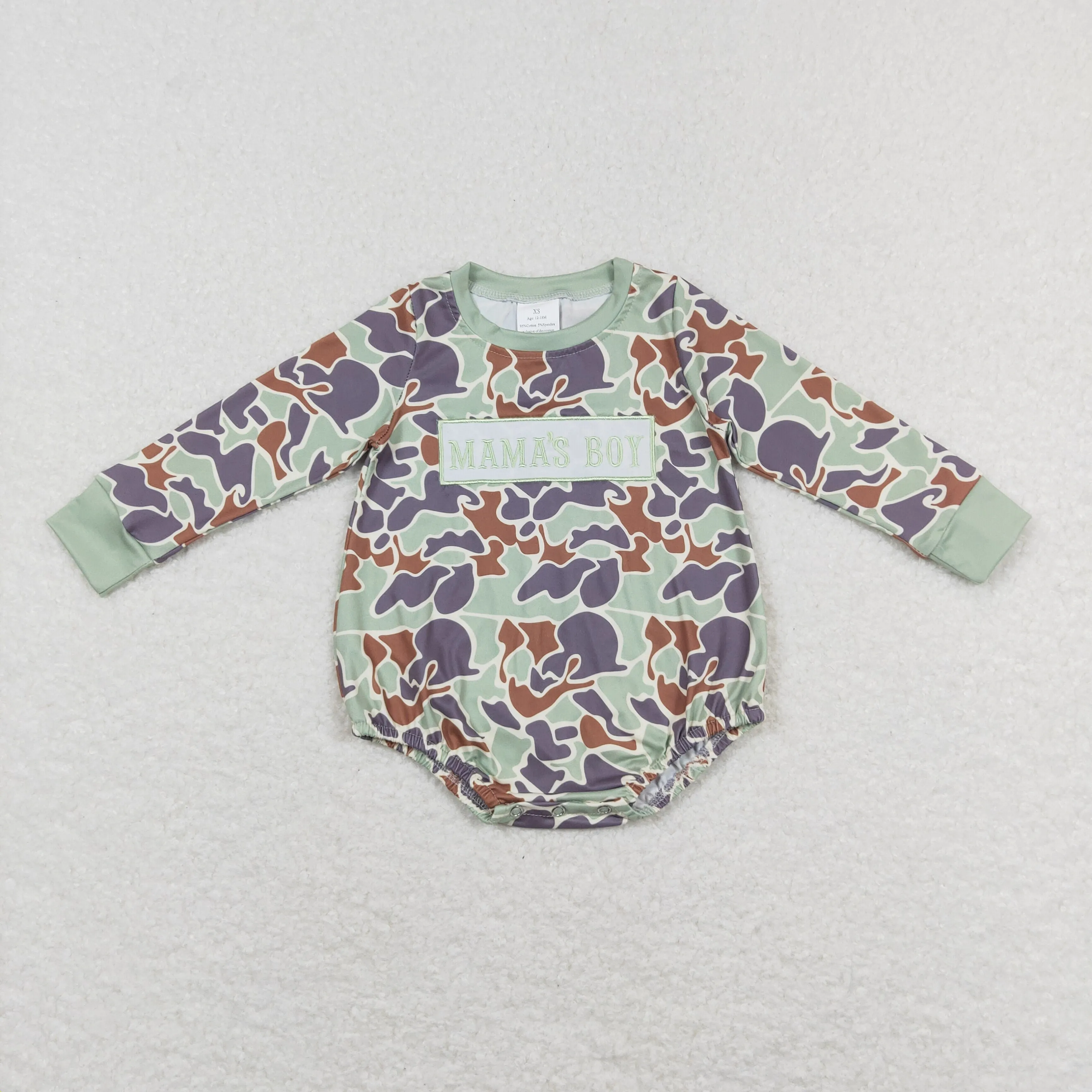 LR0829 embroidery long sleeve camo mama's boy romper RTS 202312