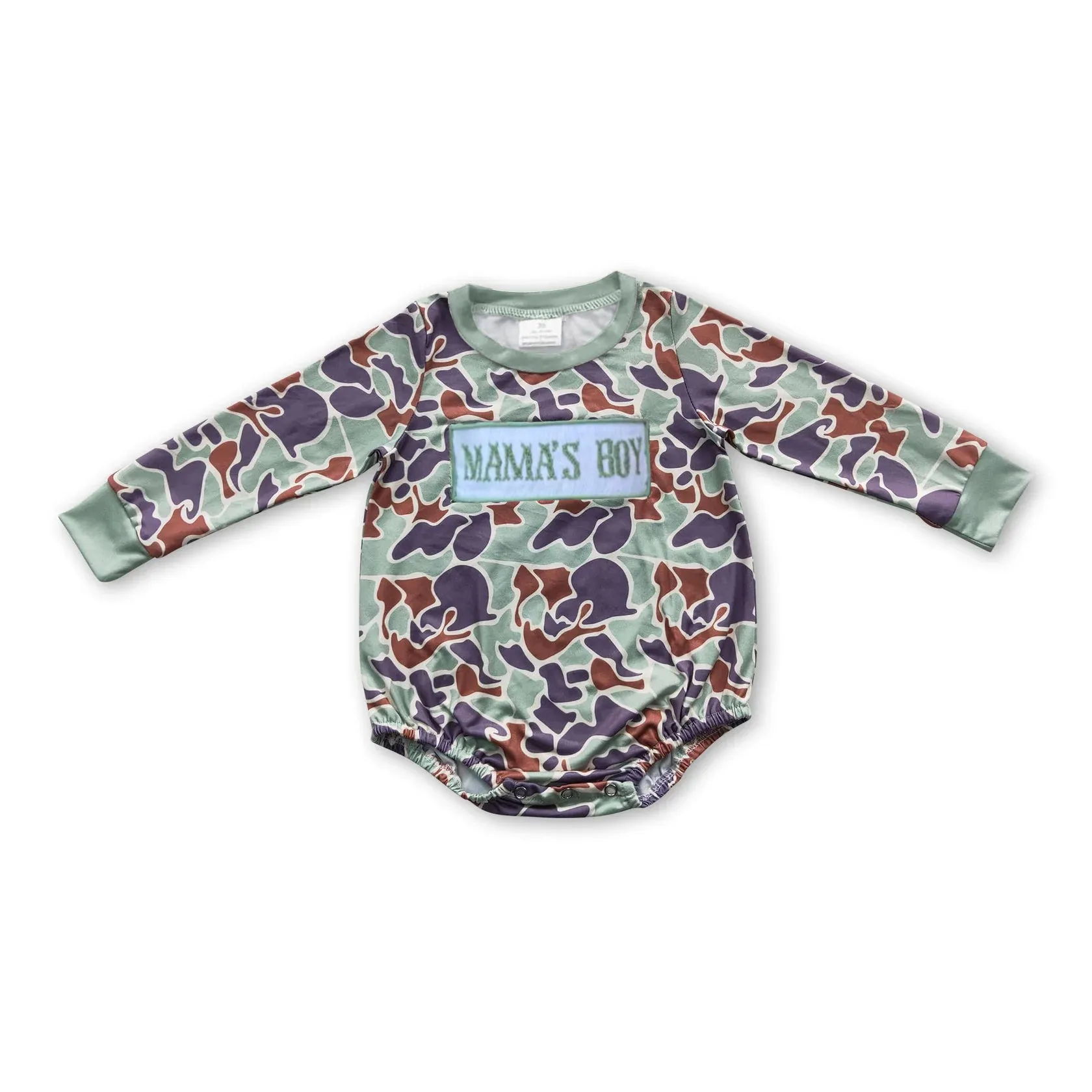 LR0829 embroidery long sleeve camo mama's boy romper RTS 202312