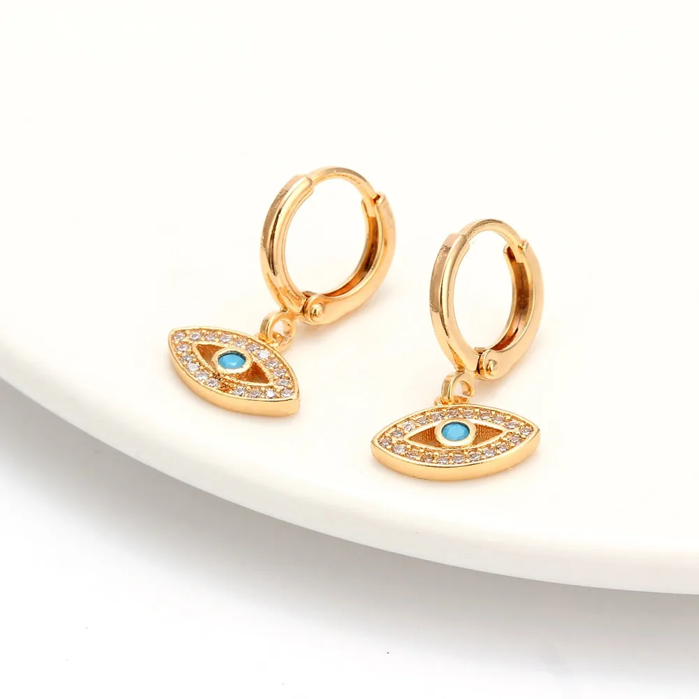 Lucky Eye Micro Pave Drop Earrings Golden Circle Turkish Evil Eye Charm Dangle Earrings Fashion Jewelry for Women