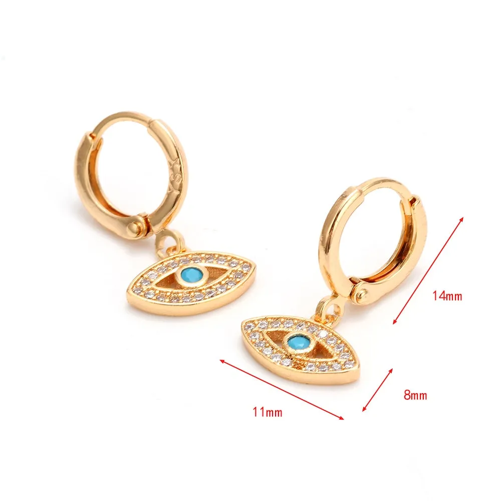 Lucky Eye Micro Pave Drop Earrings Golden Circle Turkish Evil Eye Charm Dangle Earrings Fashion Jewelry for Women