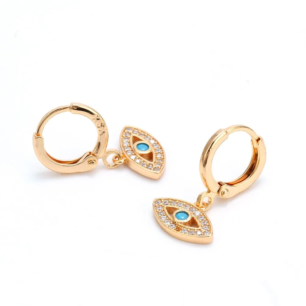 Lucky Eye Micro Pave Drop Earrings Golden Circle Turkish Evil Eye Charm Dangle Earrings Fashion Jewelry for Women