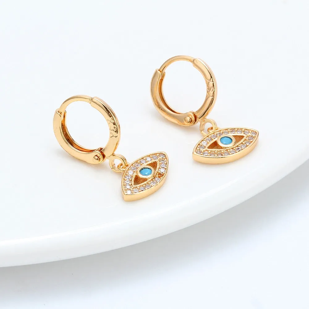 Lucky Eye Micro Pave Drop Earrings Golden Circle Turkish Evil Eye Charm Dangle Earrings Fashion Jewelry for Women