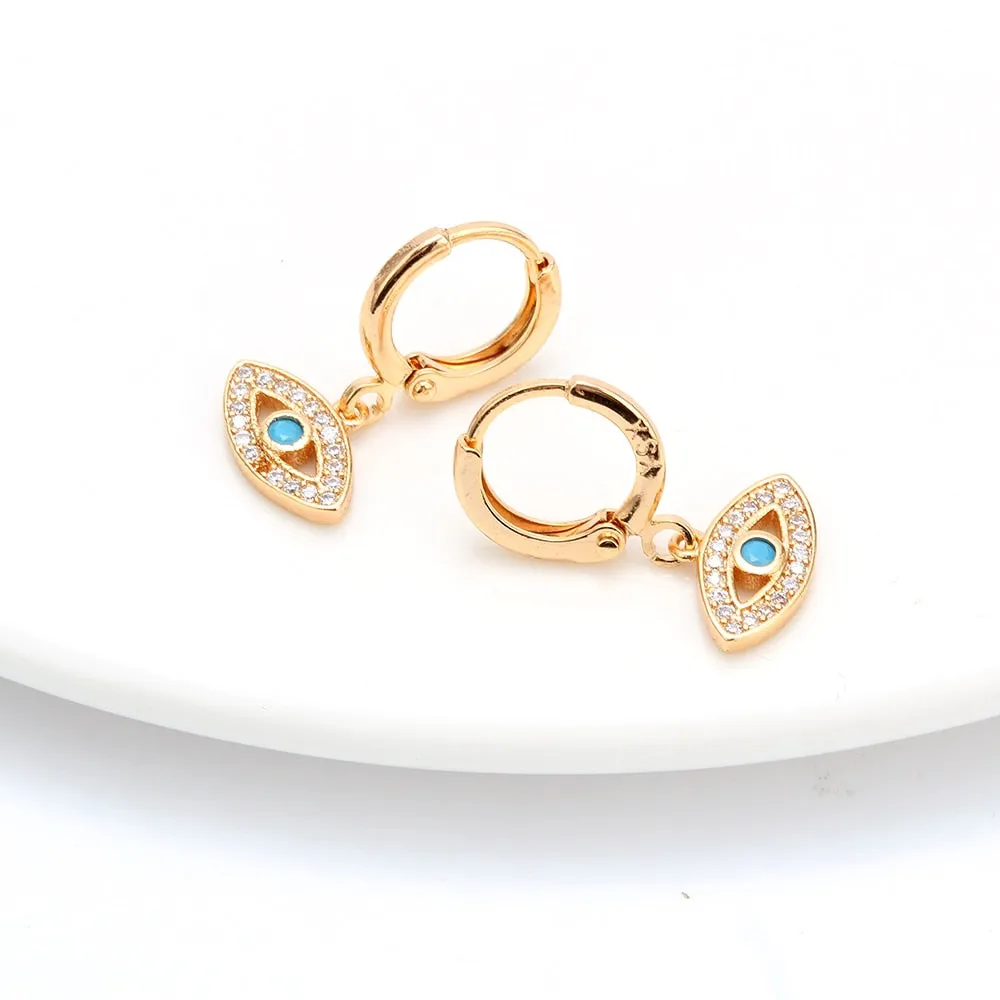 Lucky Eye Micro Pave Drop Earrings Golden Circle Turkish Evil Eye Charm Dangle Earrings Fashion Jewelry for Women