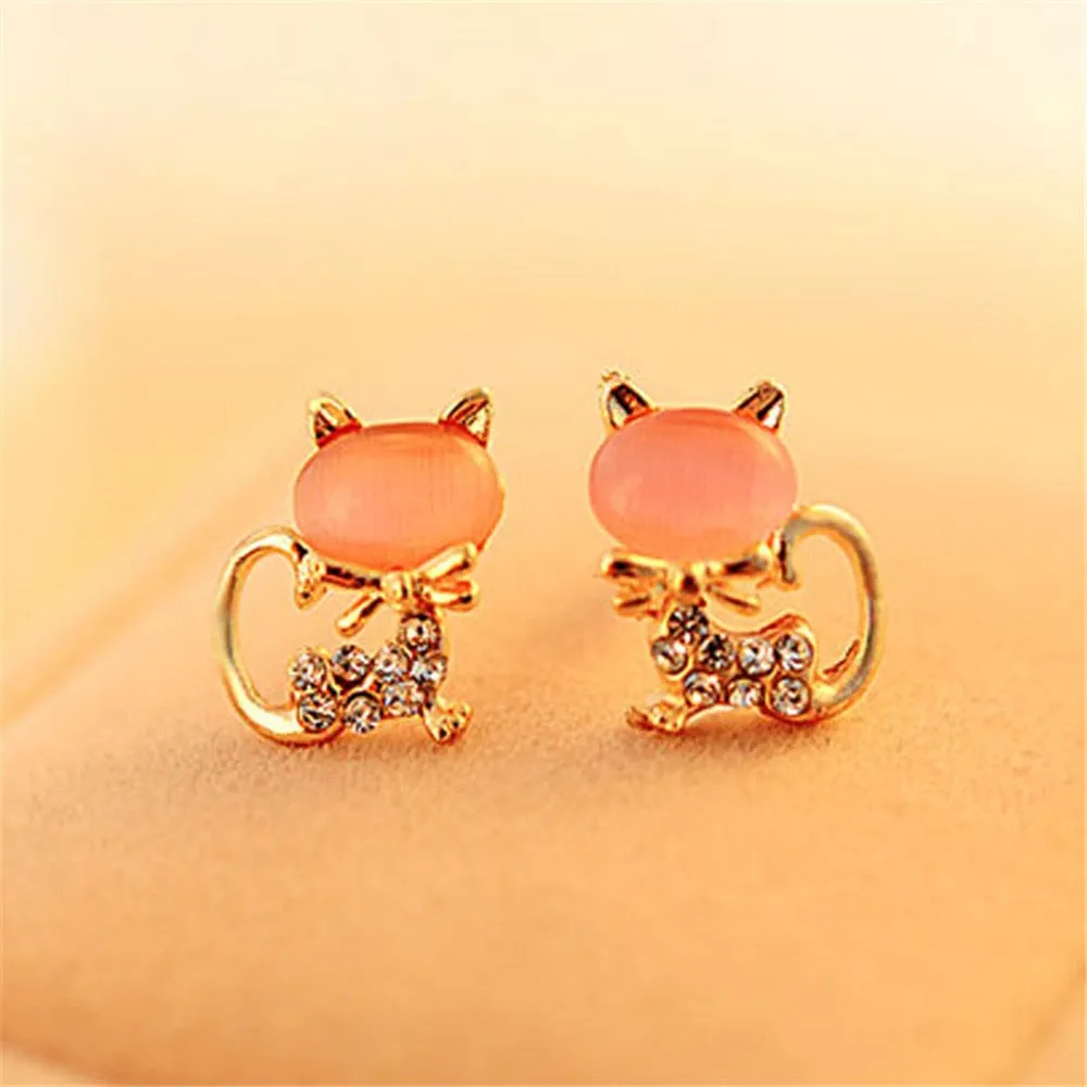 Luxury Gold Color Colorful Crystal Bow Stud Earrings For Women Ear Cuff Piercing Rhinestone Earring