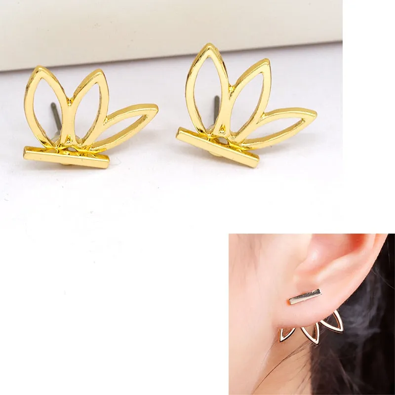 Luxury Gold Color Colorful Crystal Bow Stud Earrings For Women Ear Cuff Piercing Rhinestone Earring