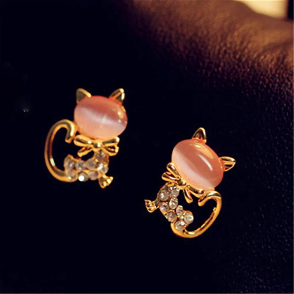 Luxury Gold Color Colorful Crystal Bow Stud Earrings For Women Ear Cuff Piercing Rhinestone Earring