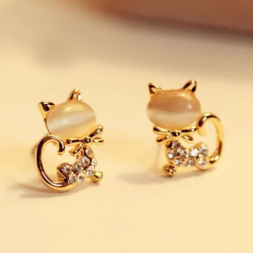 Luxury Gold Color Colorful Crystal Bow Stud Earrings For Women Ear Cuff Piercing Rhinestone Earring