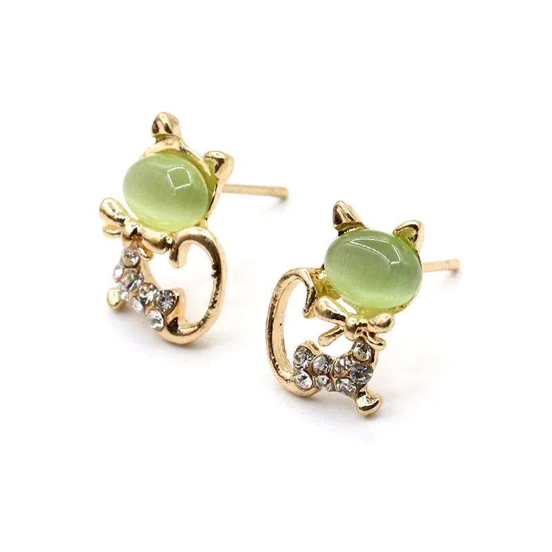 Luxury Gold Color Colorful Crystal Bow Stud Earrings For Women Ear Cuff Piercing Rhinestone Earring