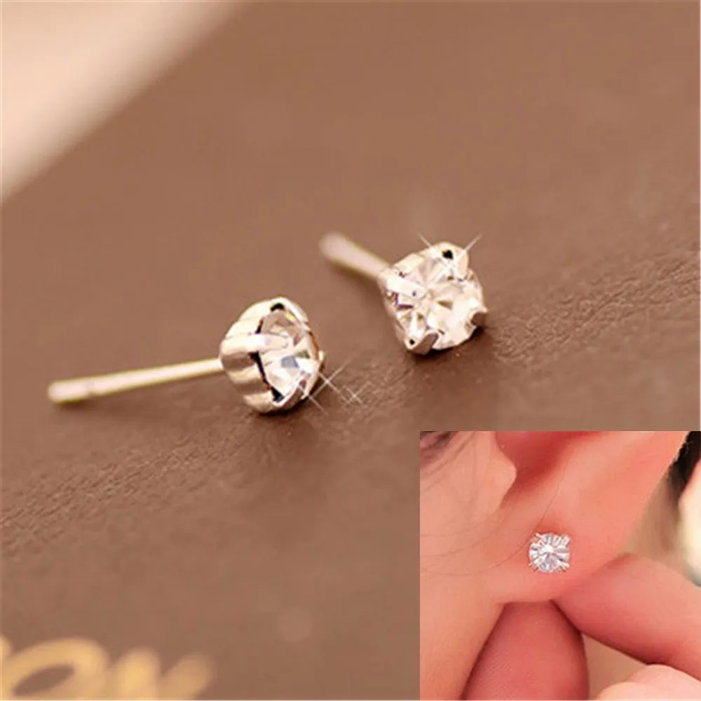 Luxury Gold Color Colorful Crystal Bow Stud Earrings For Women Ear Cuff Piercing Rhinestone Earring