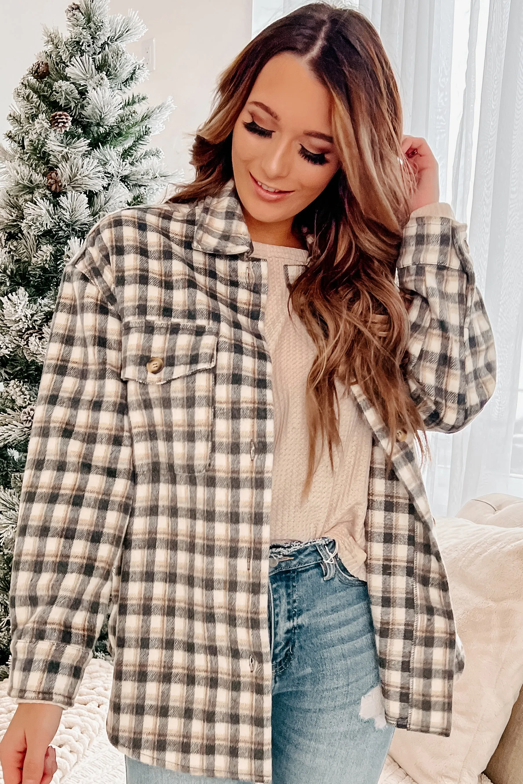 Made For Comfort Plaid Shacket (Charcoal)