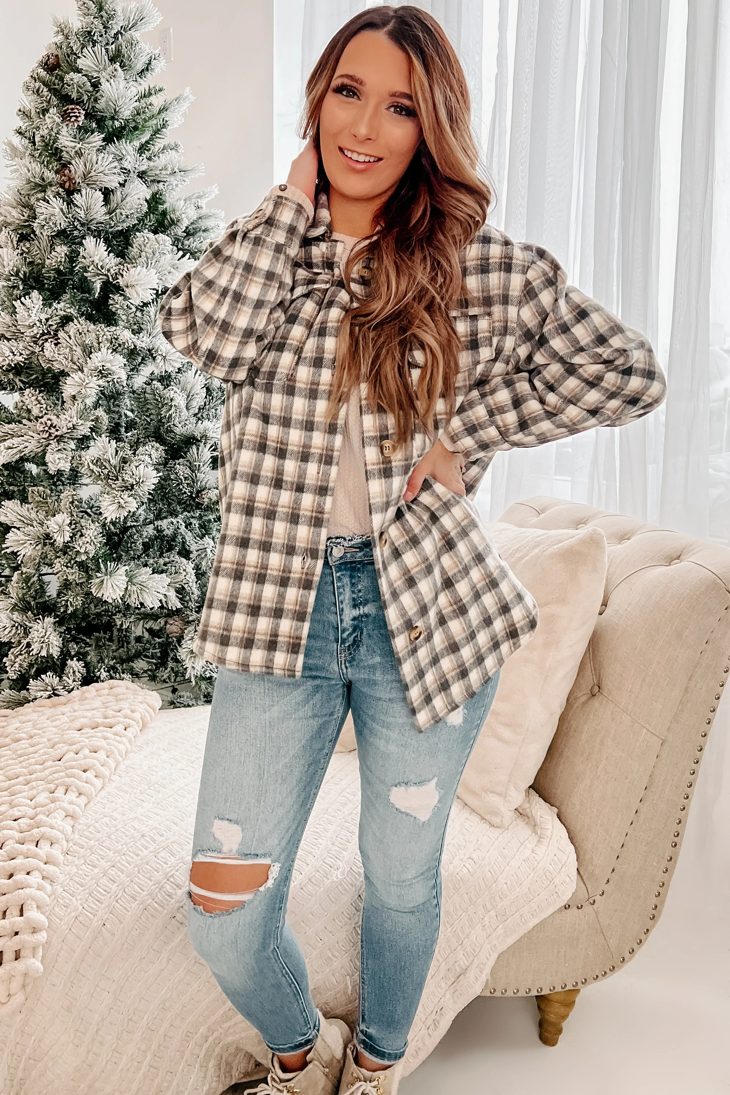 Made For Comfort Plaid Shacket (Charcoal)