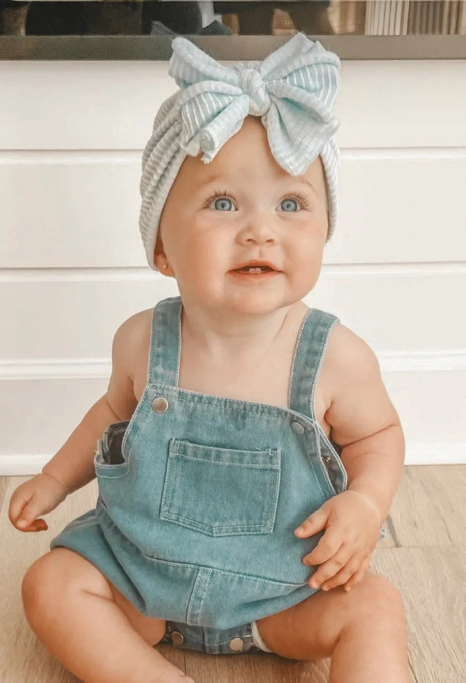 Marilee | Baby Blue & White Stripe | Buttery Seersucker Headwrap
