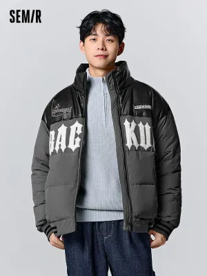 Men's black short thick down jacket