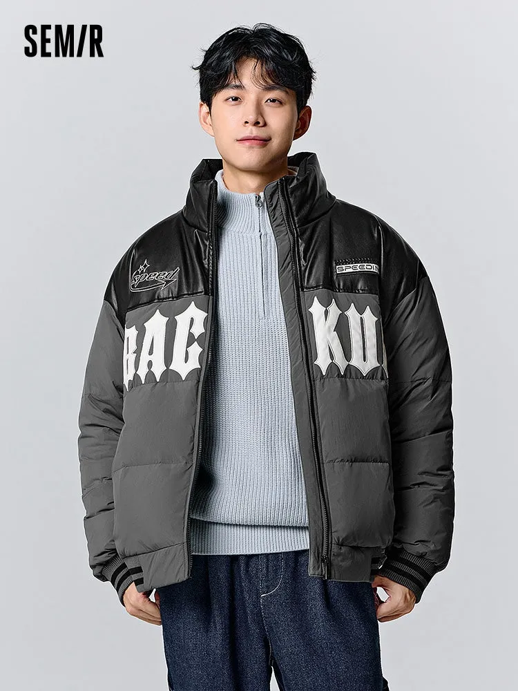 Men's black short thick down jacket