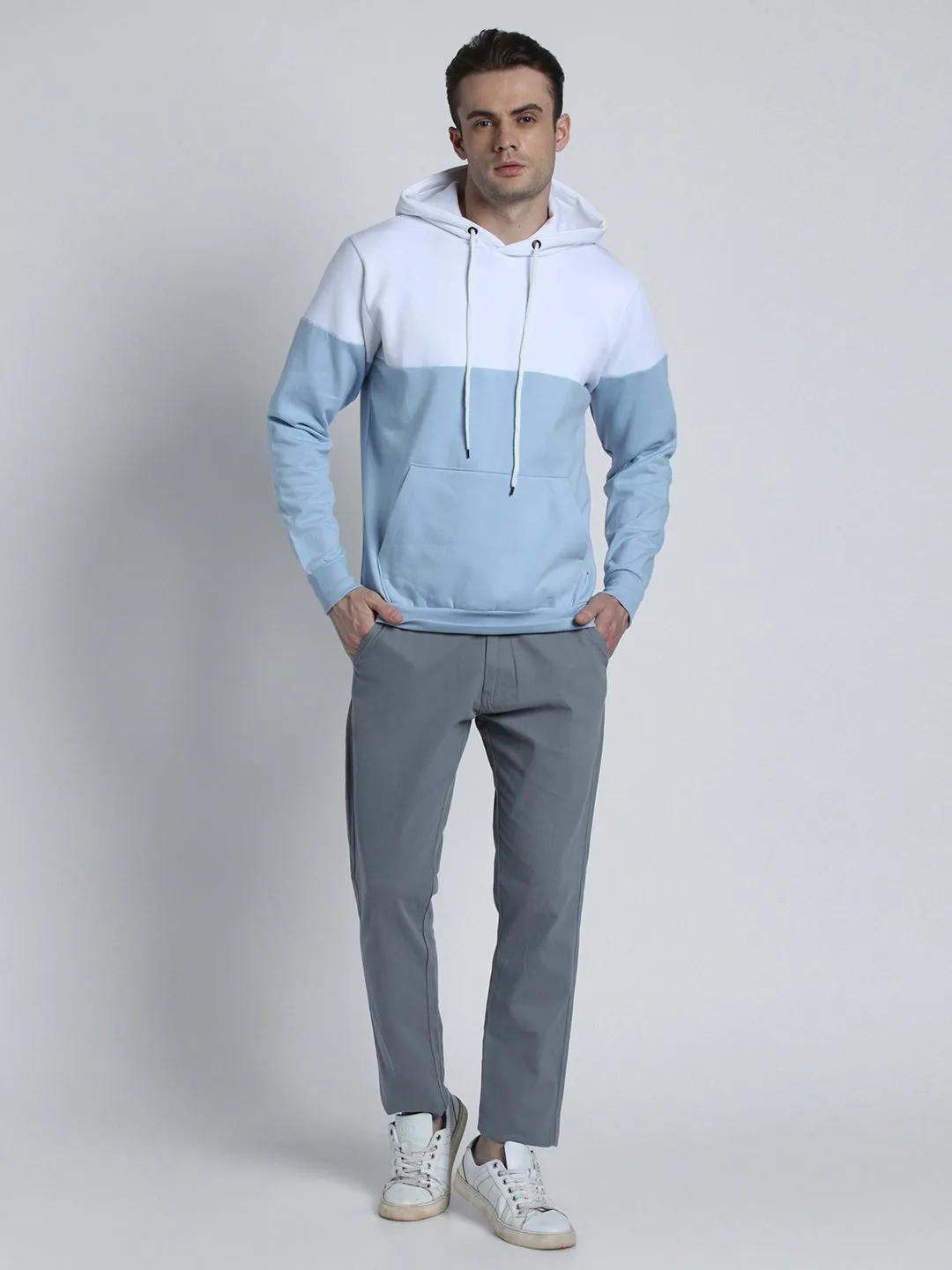 Men's Colourblocked Hooded Pullover Sweatshirt