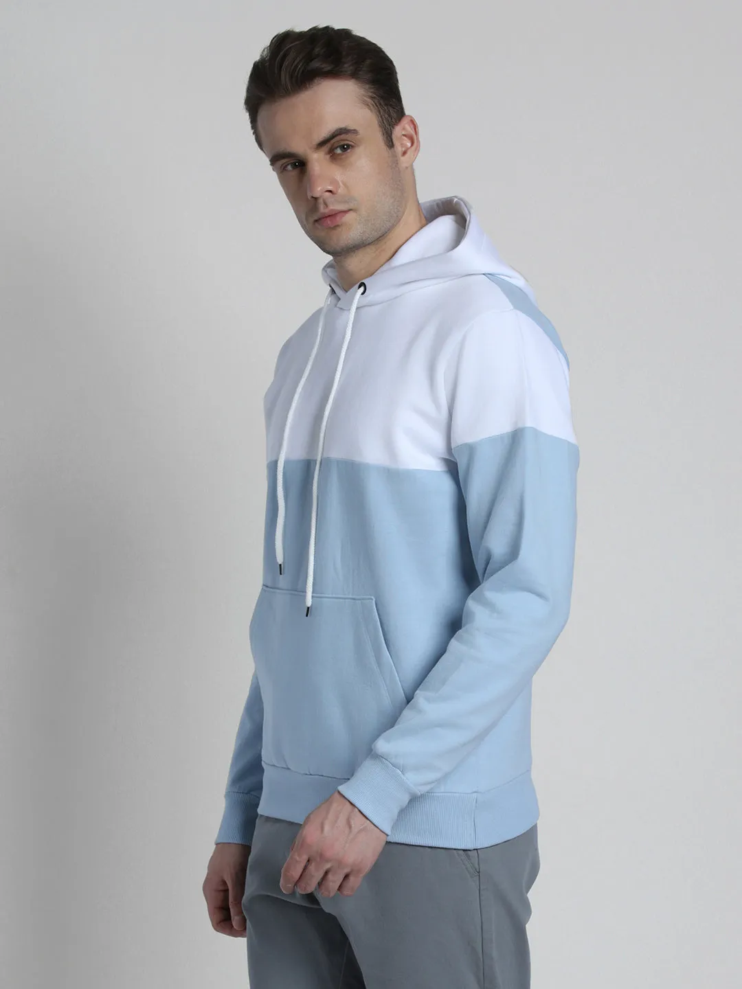 Men's Colourblocked Hooded Pullover Sweatshirt