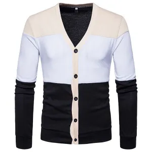 Mens Knitted Striped Single Breasted Hit color Cardigans