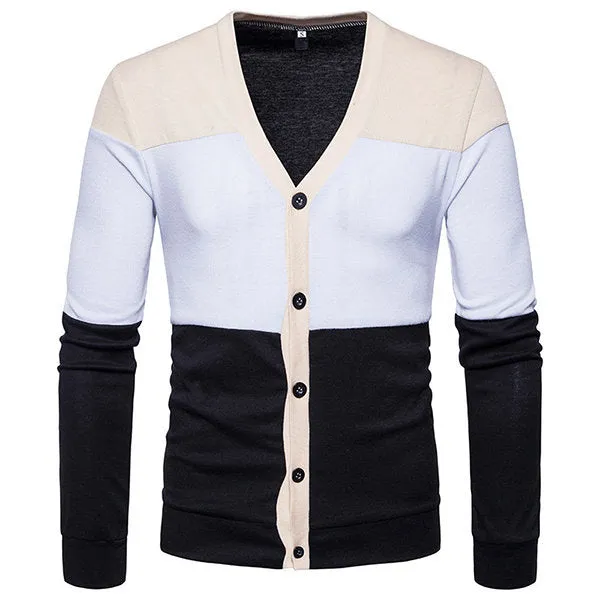 Mens Knitted Striped Single Breasted Hit color Cardigans