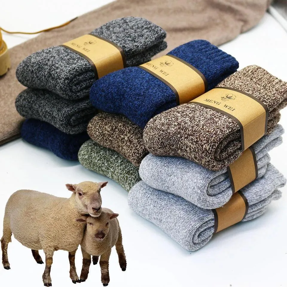 Men's Merino Wool Snow Cashmere Socks Set: Trendy Winter Fashion for Cozy Feet