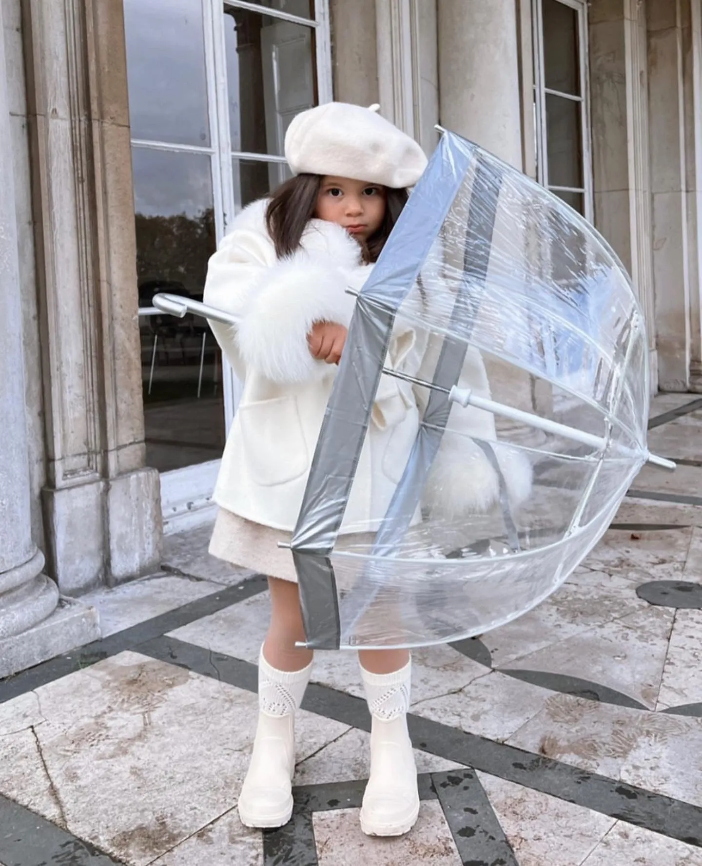 MI LOVES SIGNATURE Luxurious Anna cashmere kids coat with Fox fur trim and cuffs in Beautiful Ivory colour .