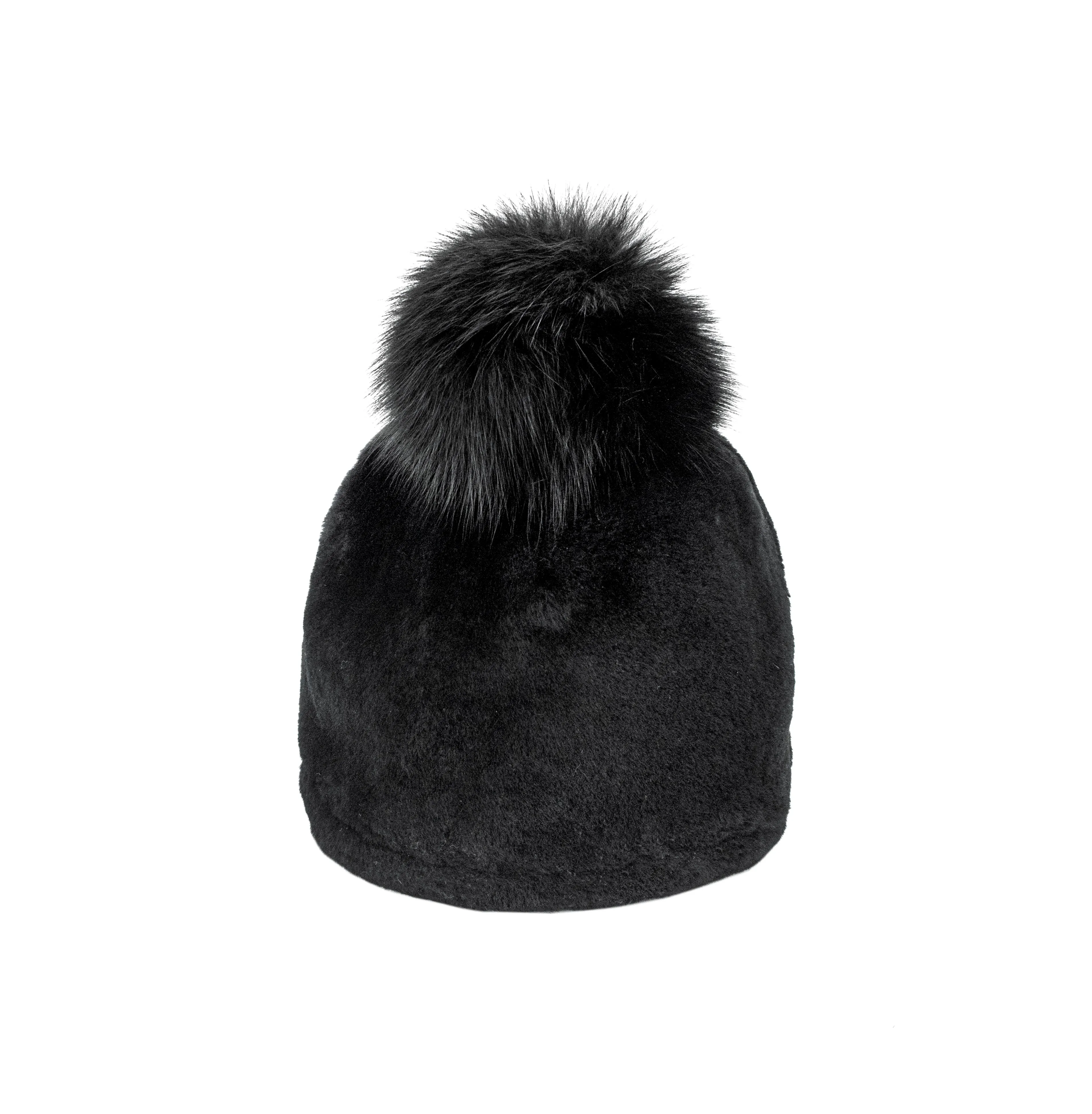 Mitchie's | Lamb's Wool Beanie with Fox Fur Pom