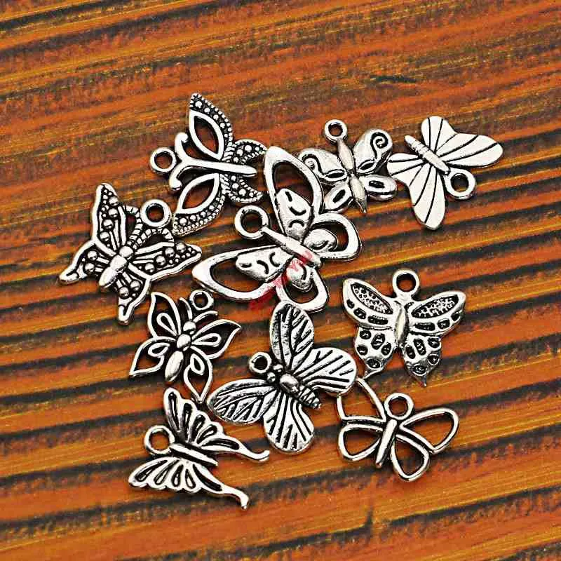 Mixed Tibetan Silver Plated Butterfly Dragonfly Charm Pendant for Bracelet