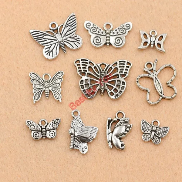 Mixed Tibetan Silver Plated Butterfly Dragonfly Charm Pendant for Bracelet