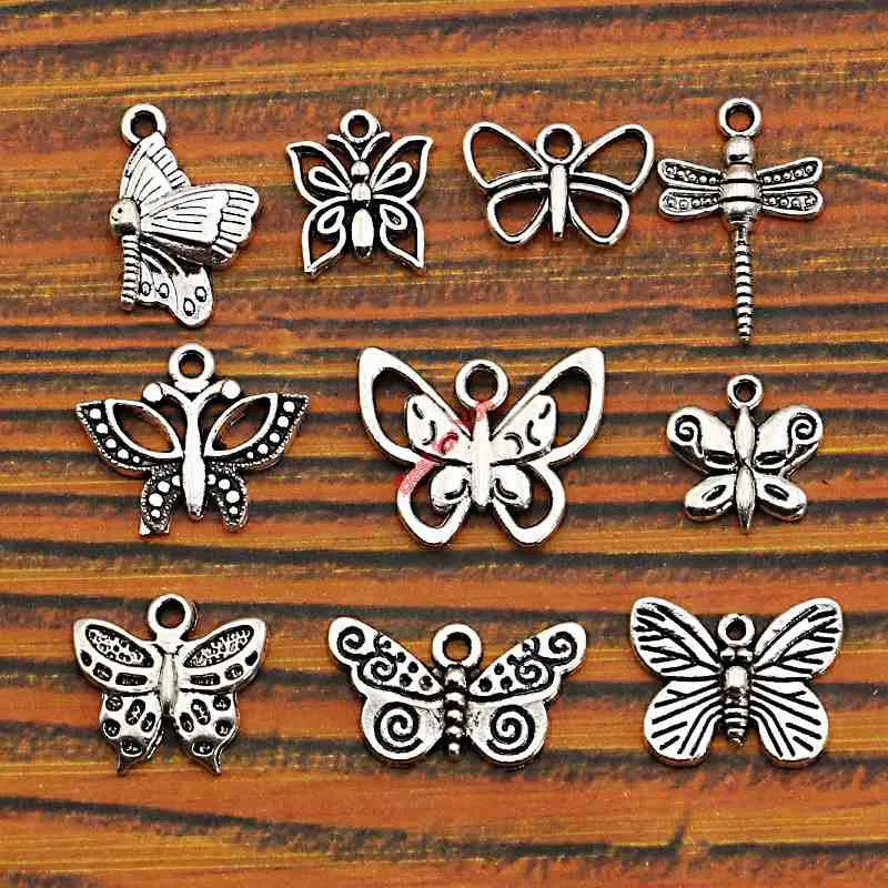 Mixed Tibetan Silver Plated Butterfly Dragonfly Charm Pendant for Bracelet