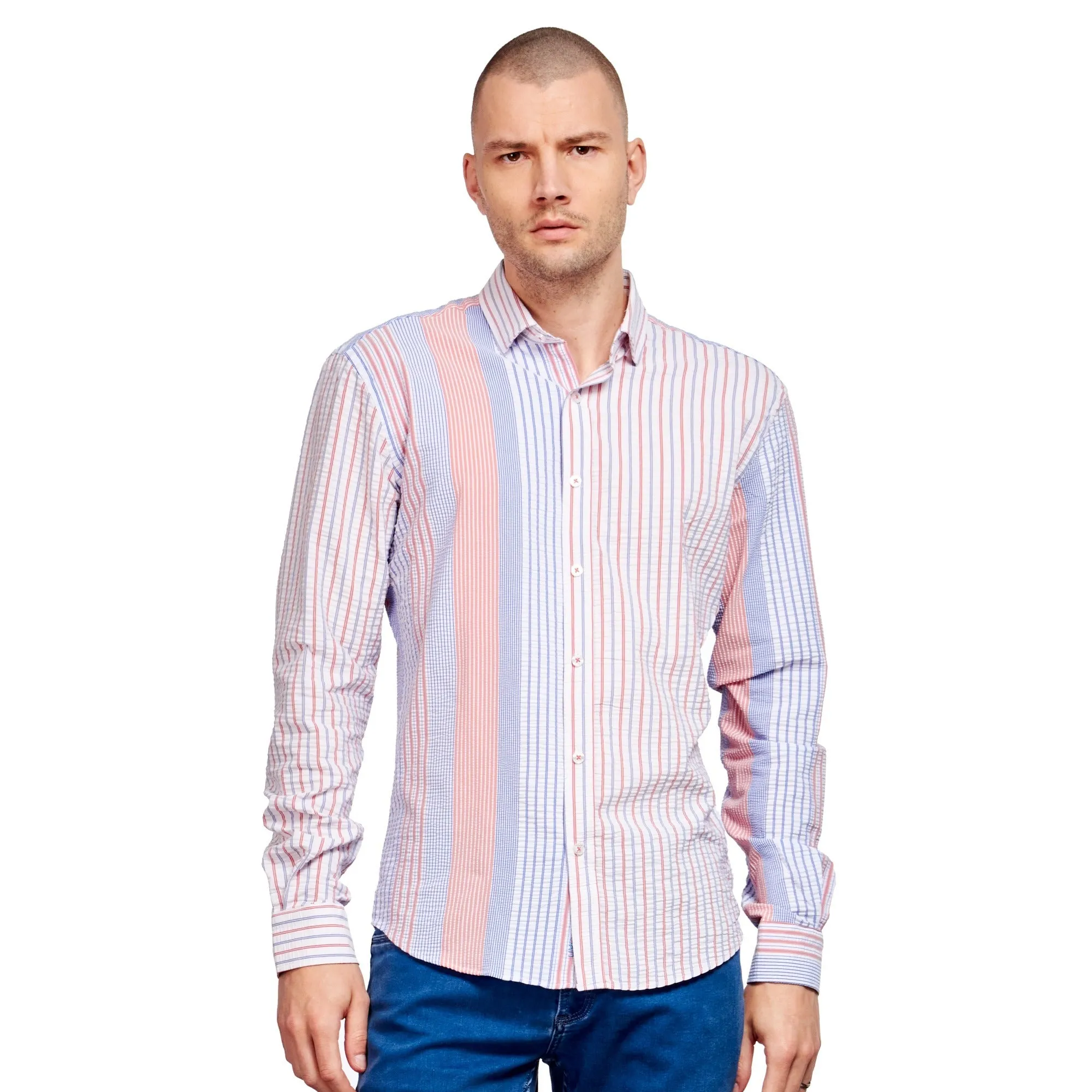 Multi Striped Seersucker Button Down Shirt - Dusk