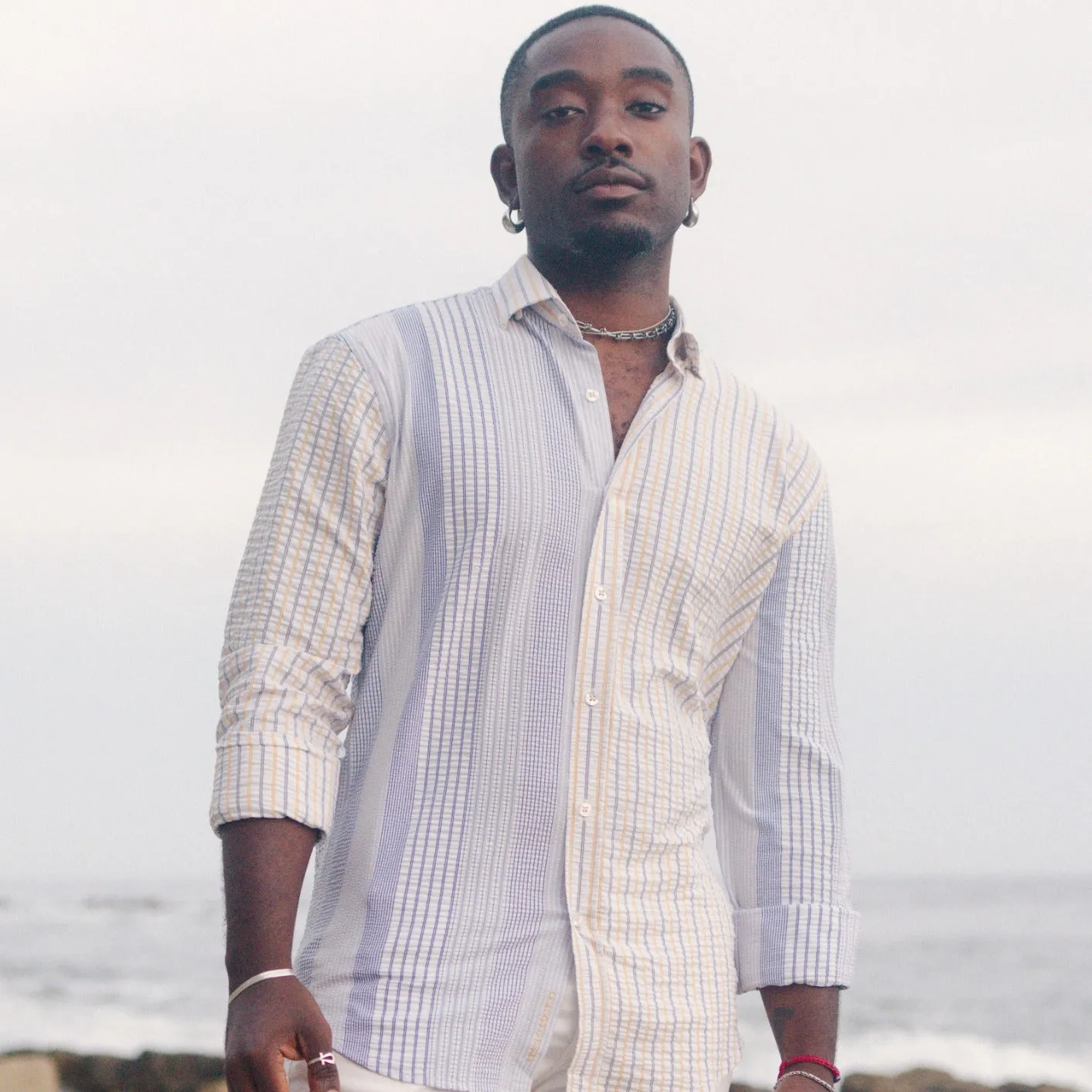 Multi Striped Seersucker Button Down Shirt - Sunrise