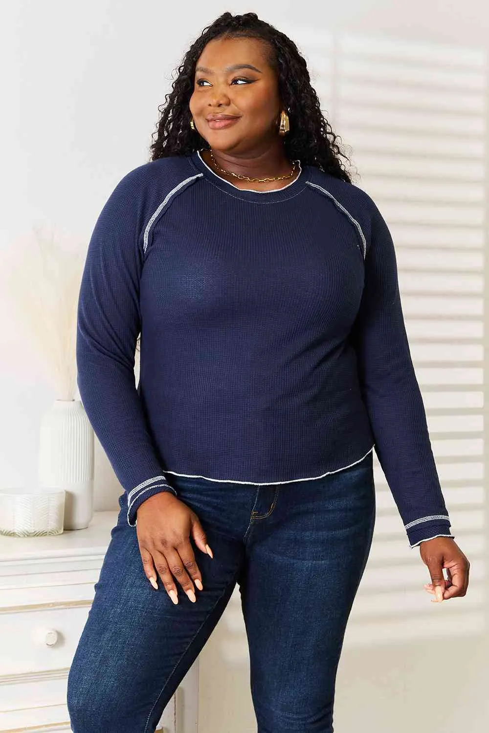 Navy Raglan Top