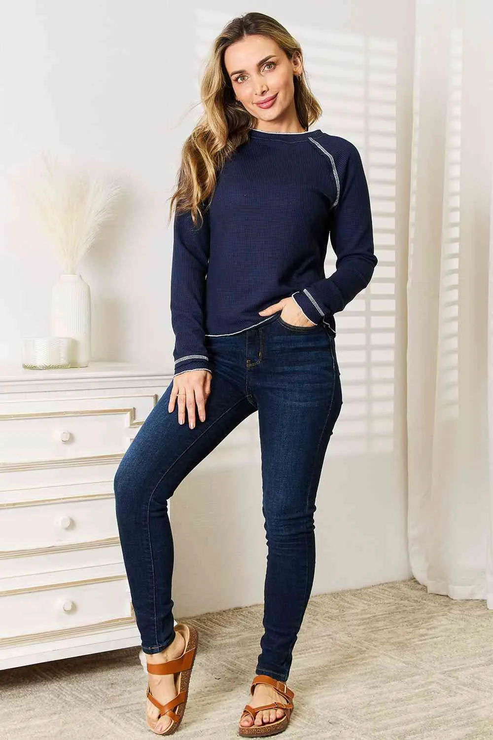 Navy Raglan Top
