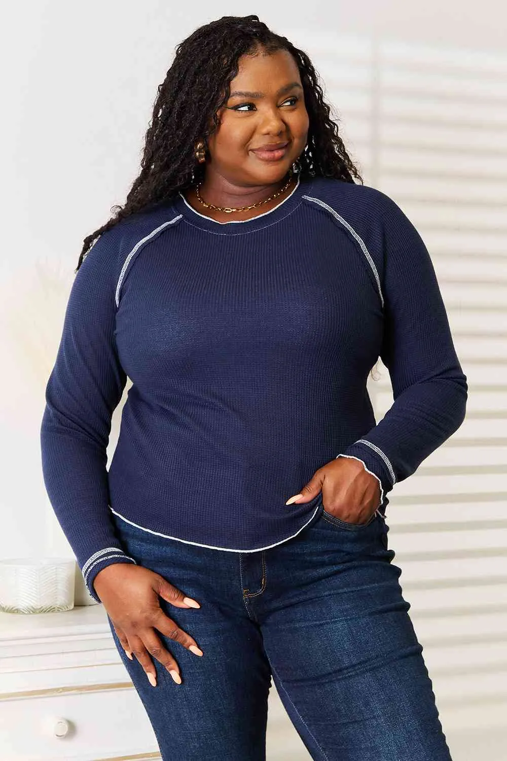 Navy Raglan Top