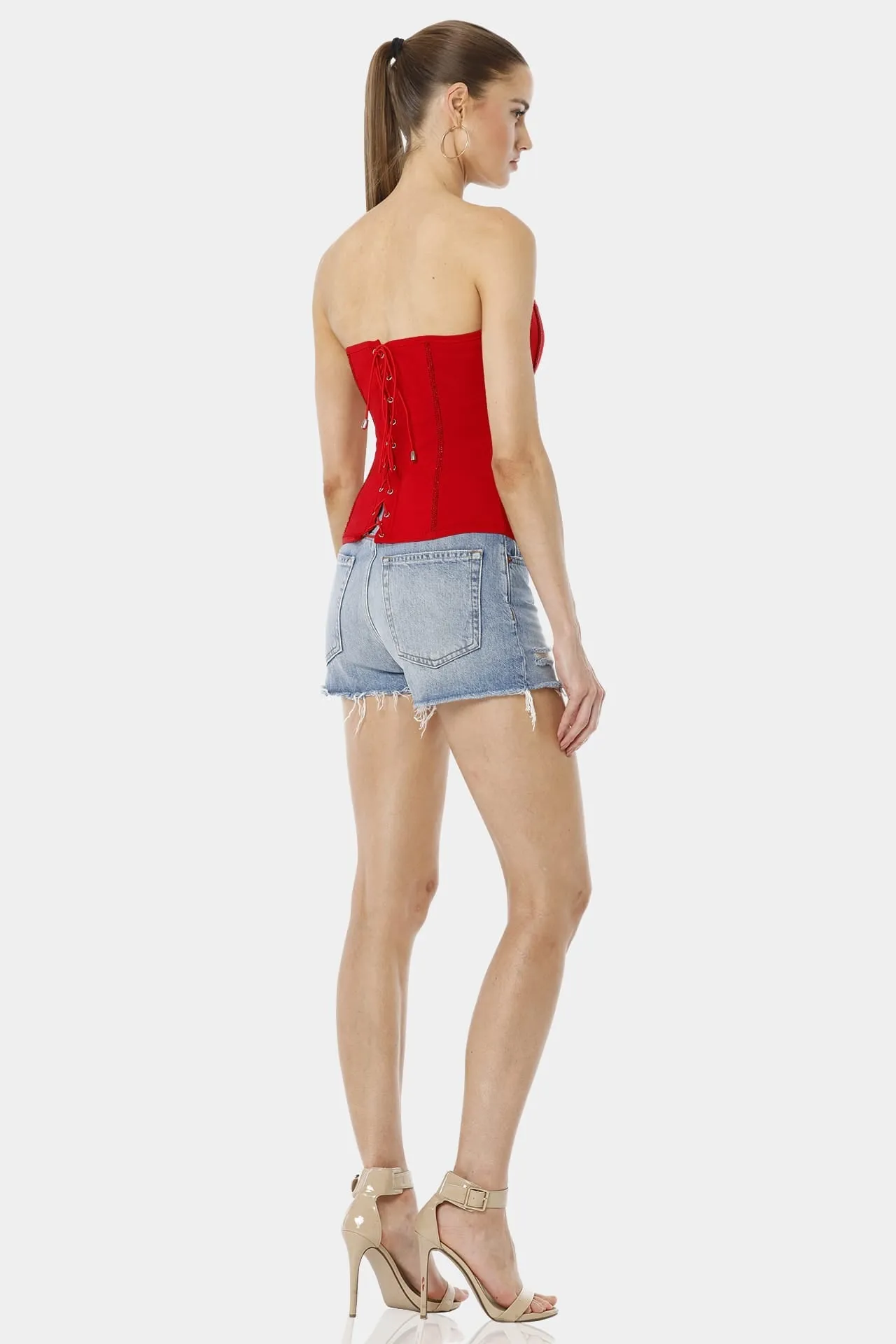 Nerva Red Silhouette Corset Sequin Top