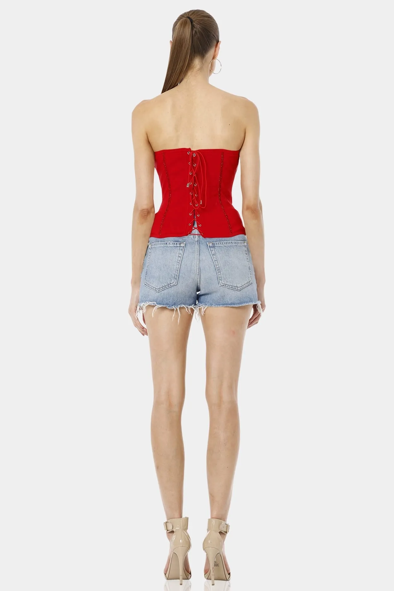 Nerva Red Silhouette Corset Sequin Top