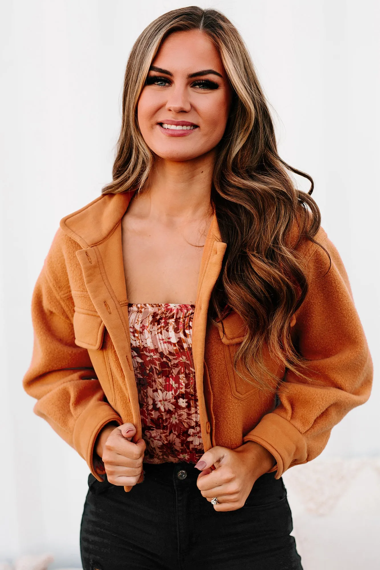 New Contender Cropped Fleece Shacket (Rust)