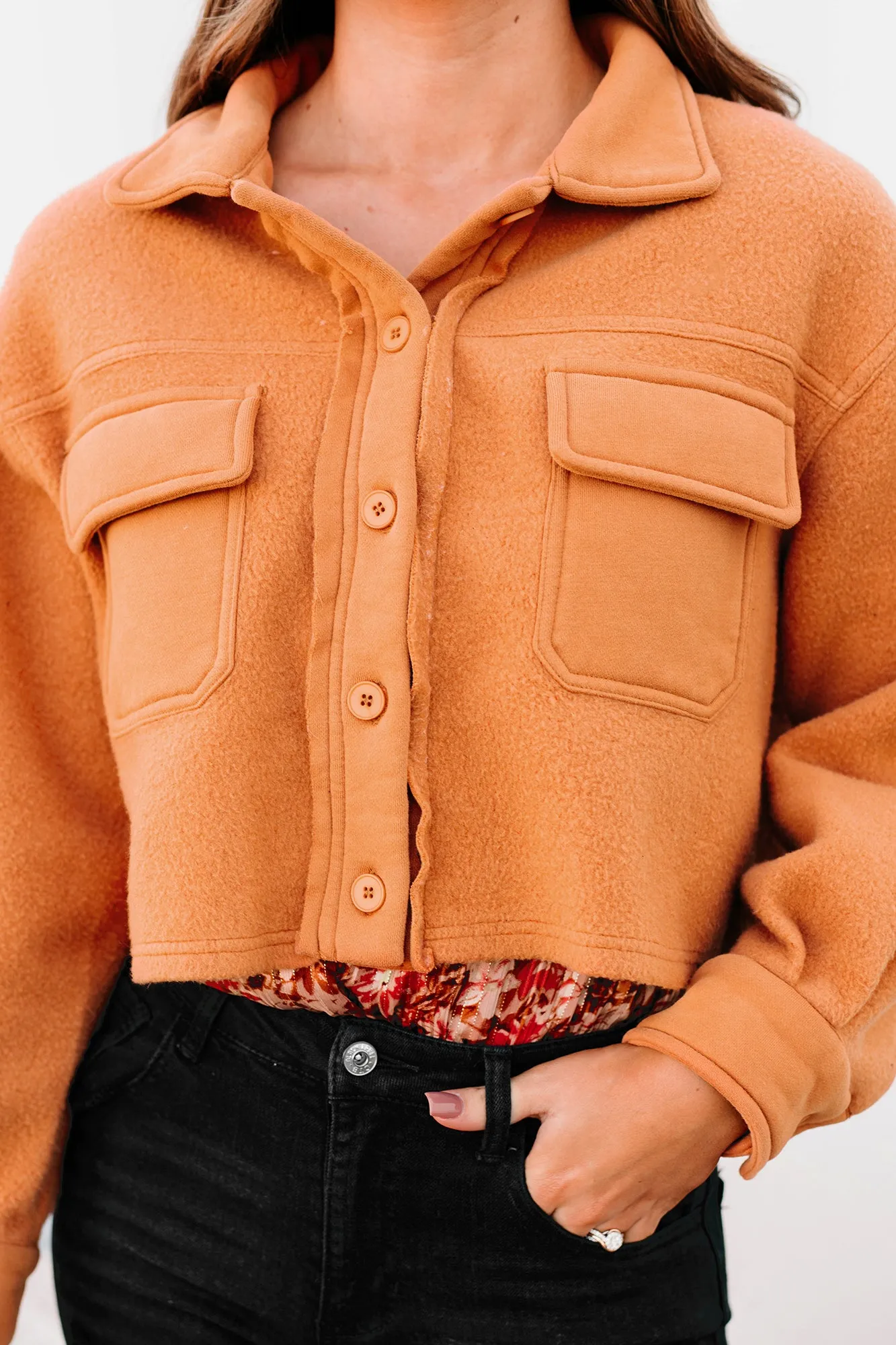 New Contender Cropped Fleece Shacket (Rust)