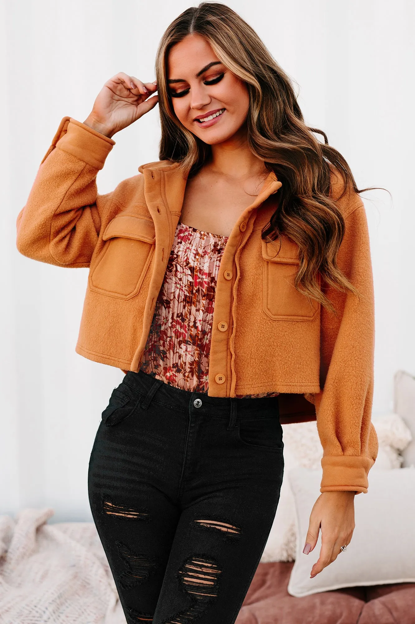 New Contender Cropped Fleece Shacket (Rust)