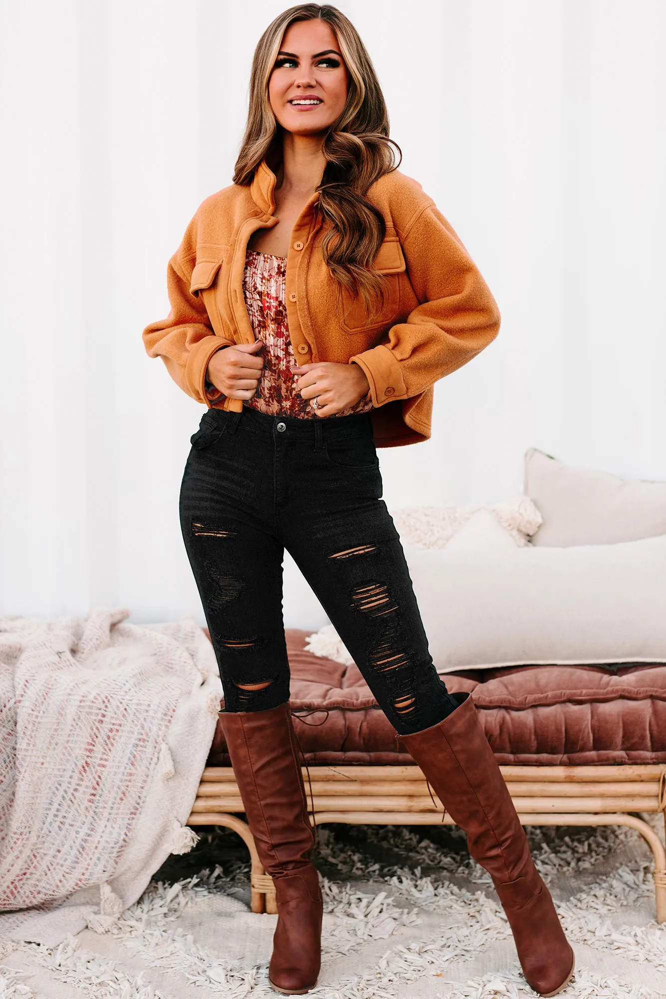 New Contender Cropped Fleece Shacket (Rust)