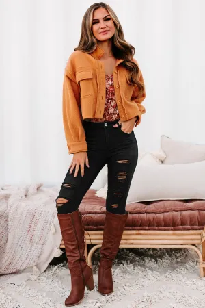New Contender Cropped Fleece Shacket (Rust)