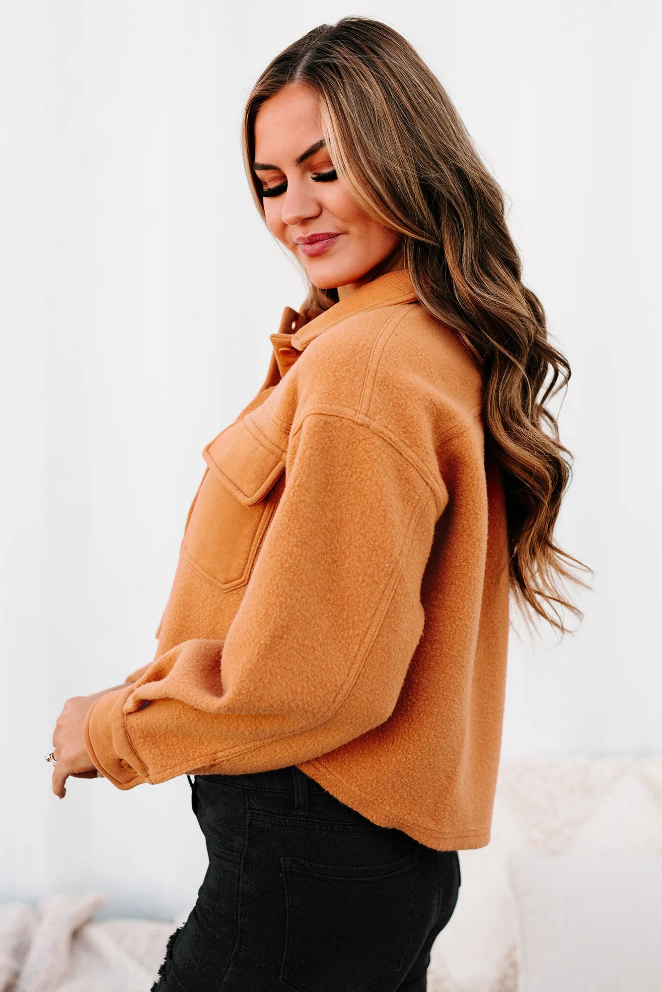 New Contender Cropped Fleece Shacket (Rust)