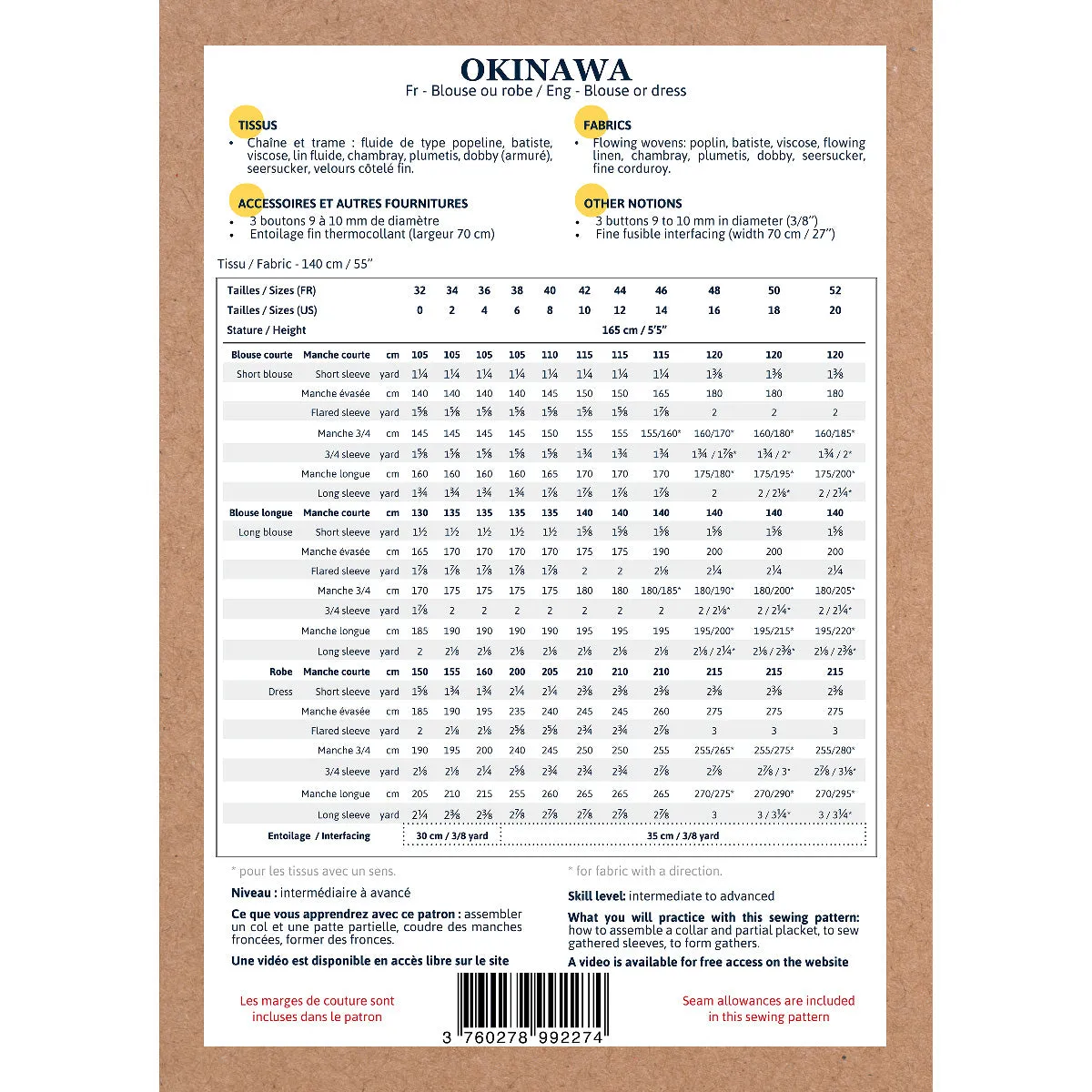 OKINAWA - Blouse and dress - Women 32-52 - PDF Sewing Pattern